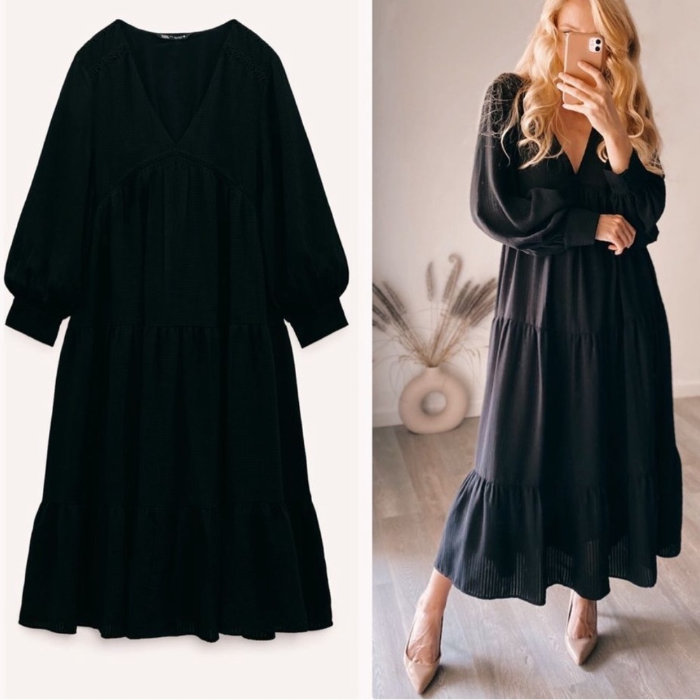 NWT Zara Boho Midi Tiered Dress - Picture 2 of 6